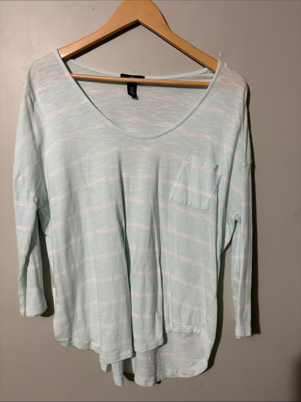 GAP Light Blue and White Striped Long Sleeve Pocket Tee